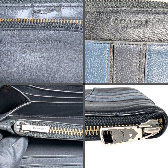 Coach Blue Leather Varsity Rugby Stripe Zippy Accordion Wallet - Picture 12 of 12